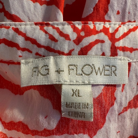 Fig + Flower Anthropologie Tiered Midi‎ Dress Size XL Orange White Batik Print - Picture 8 of 10